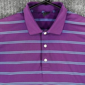 Dunning Golf Polo Shirt Mens Large Purple Blue Striped Short Sleeve Sharp